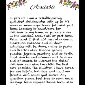 Babysitter required in Wicklow, Ireland