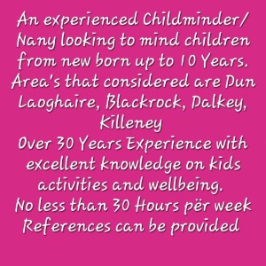 Babysitter required in Mountashton, Dublin, Co. Dublin, A96 F7Y5, Ireland